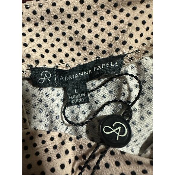 ADRIANNA PAPELL Champagne Polka Dot Side Tie Neck Puff Sleeve Blouse Top Large - Picture 9 of 9